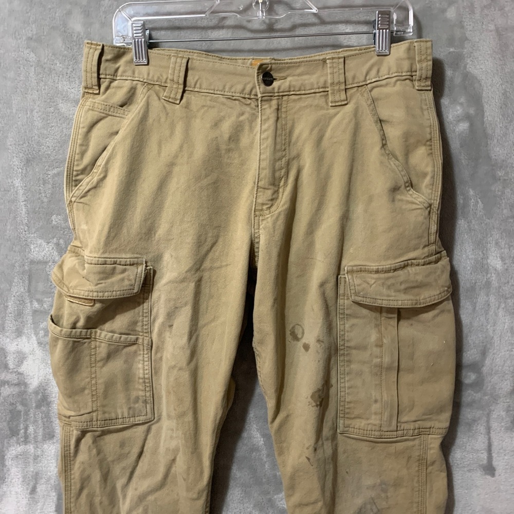Carhartt 103574 253 Relaxed Fit Cargo Work Pants Mens 32x30 Tan Canvas Stained - Picture 4 of 15
